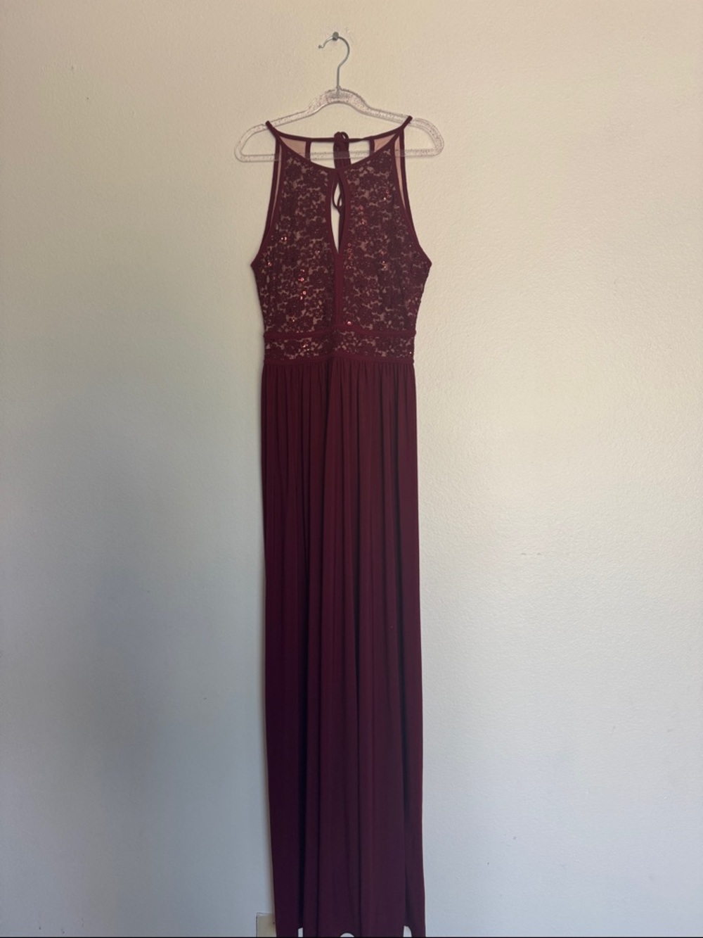 Morgan & Co. Burgundy Lace Bodice Maxi Dress